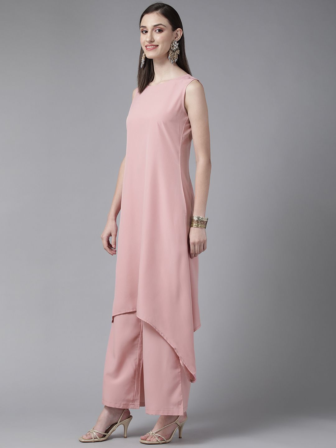 Rose Crepe Kurta Palazzo Set with Jacket - Women's Ethnic Style