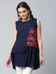 Navy Blue Rayon Printed Tunic-AHTURYWXGL-8050