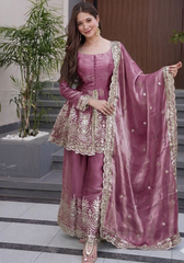 Silk Blend Kurta Set for Women - Pink | MLWSHKS8902PNK