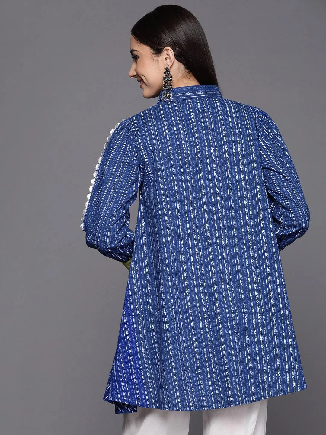 Blue Cotton Printed Tunic Top - Indian Kurta for Women