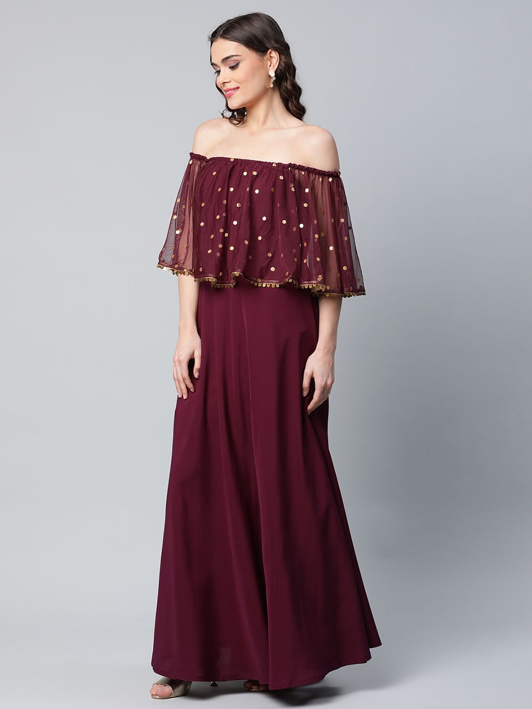 Burgundy & Gold Printed Dress - Women's Western Wear Outfits
