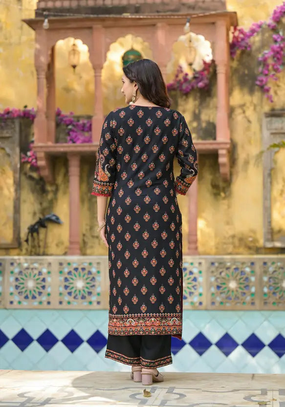 Noir Ikat Echo Black & White  Printed Kurta Pant And Dupatta Set