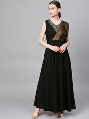 Black & Gold Draped Dress-AHKUCRGRLTSM-769
