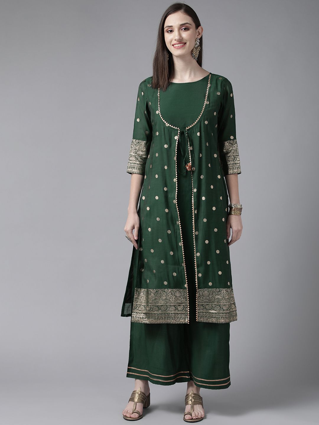 Green Printed Kurta Palazzo Set - Women's Chanderi Style