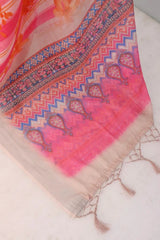 Linen Digital Print Pink Saree With Unstiched Blouse Piece-MPHL-37-PINK