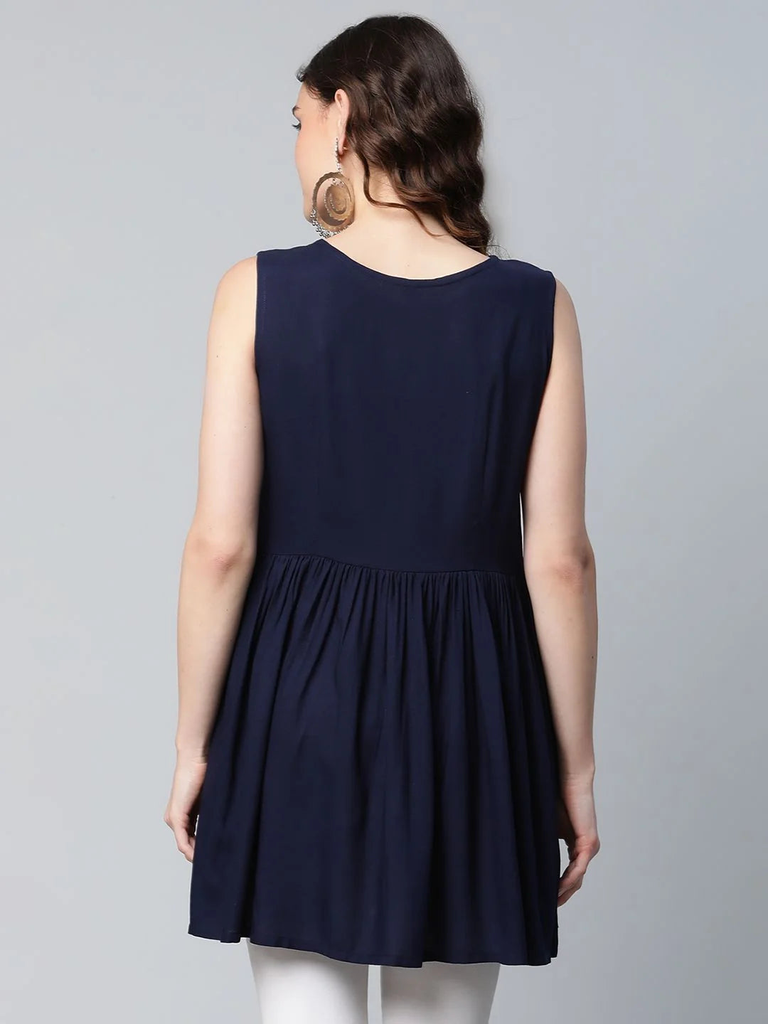 Navy Blue Printed Tunic Top - Women's Indian Kurta Online