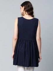 Navy Blue Rayon Printed Tunic-AHTURYWXGL-8050