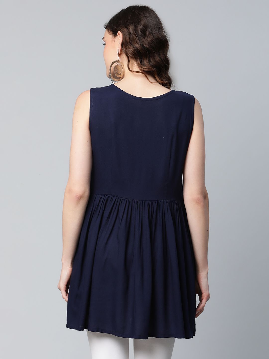 Navy Blue Printed Tunic Top - Women's Indian Kurta Online