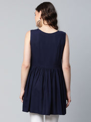 Navy Blue Rayon Printed Tunic-AHTURYWXGL-8050