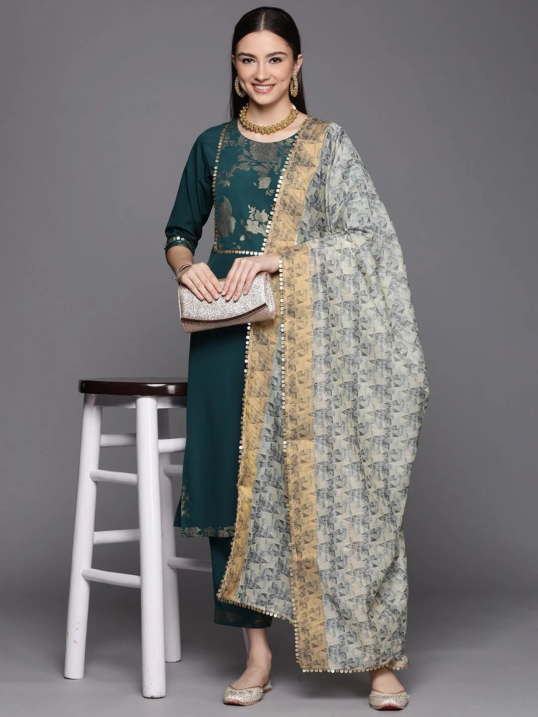 Green Printed Kurta Pant Set with Dupatta | Indian Kurta Sets