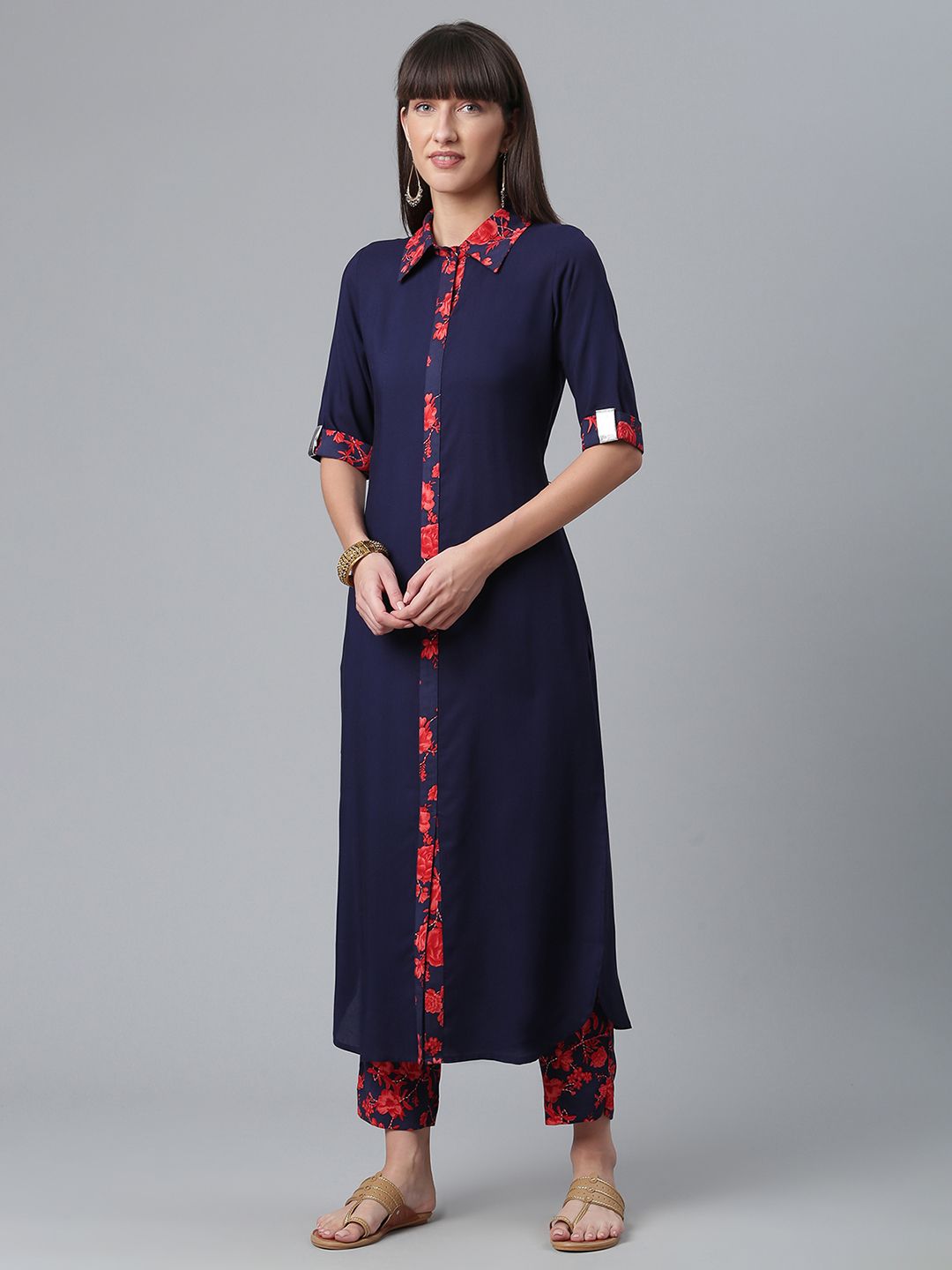 Navy Rayon Kurta Set - Women's Indian Kurta Sets Online