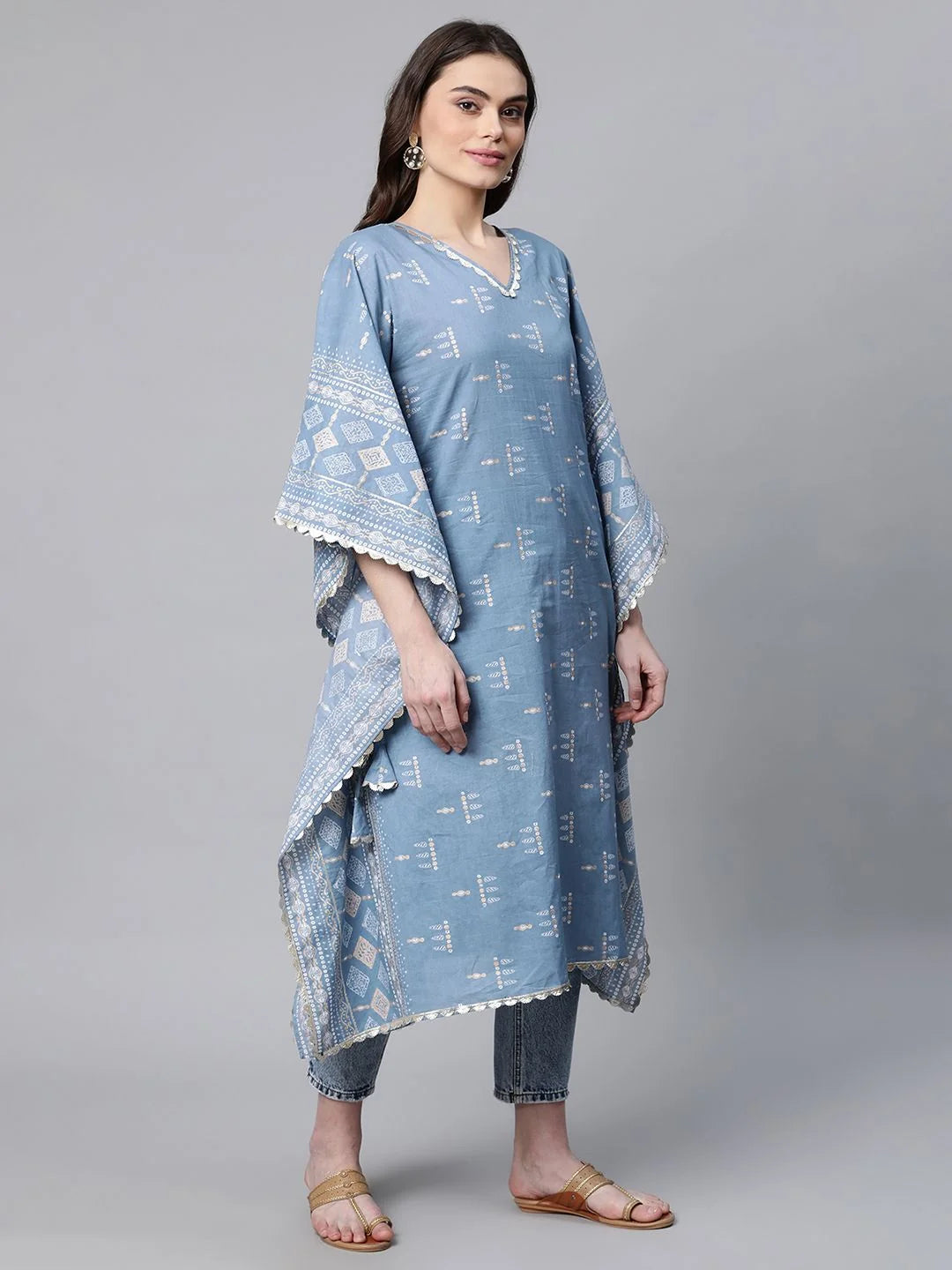 Blue Cotton Printed Kaftan Kurta | Stylish Kaftans for Women