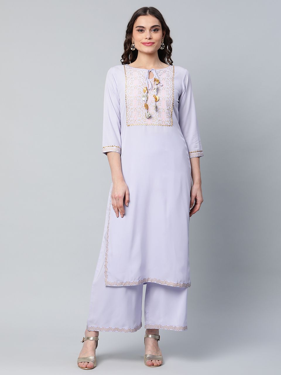 Powder Blue & Gold Kurta and Palazzo Set | Women's Palazzo Sets