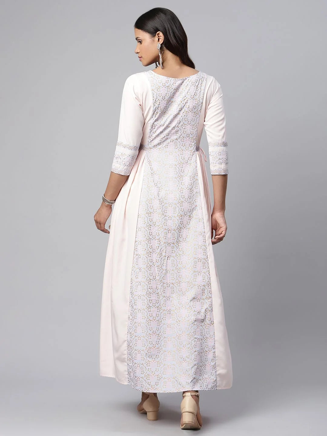 Pink Khari Print Layered Dress | Indian Dresses Online