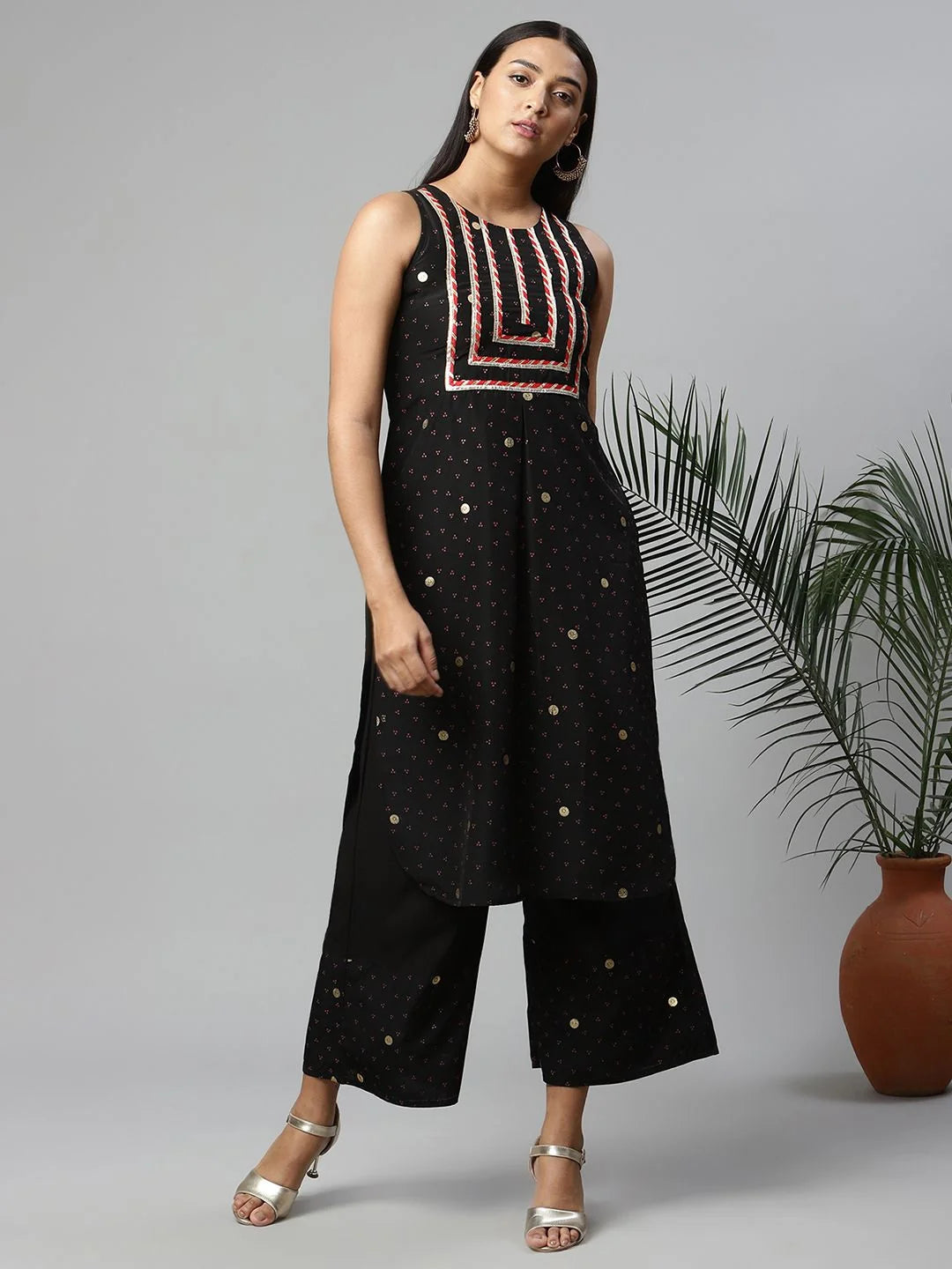 Black Printed Kurta Palazzo Set | Women's Palazzo Pants Set