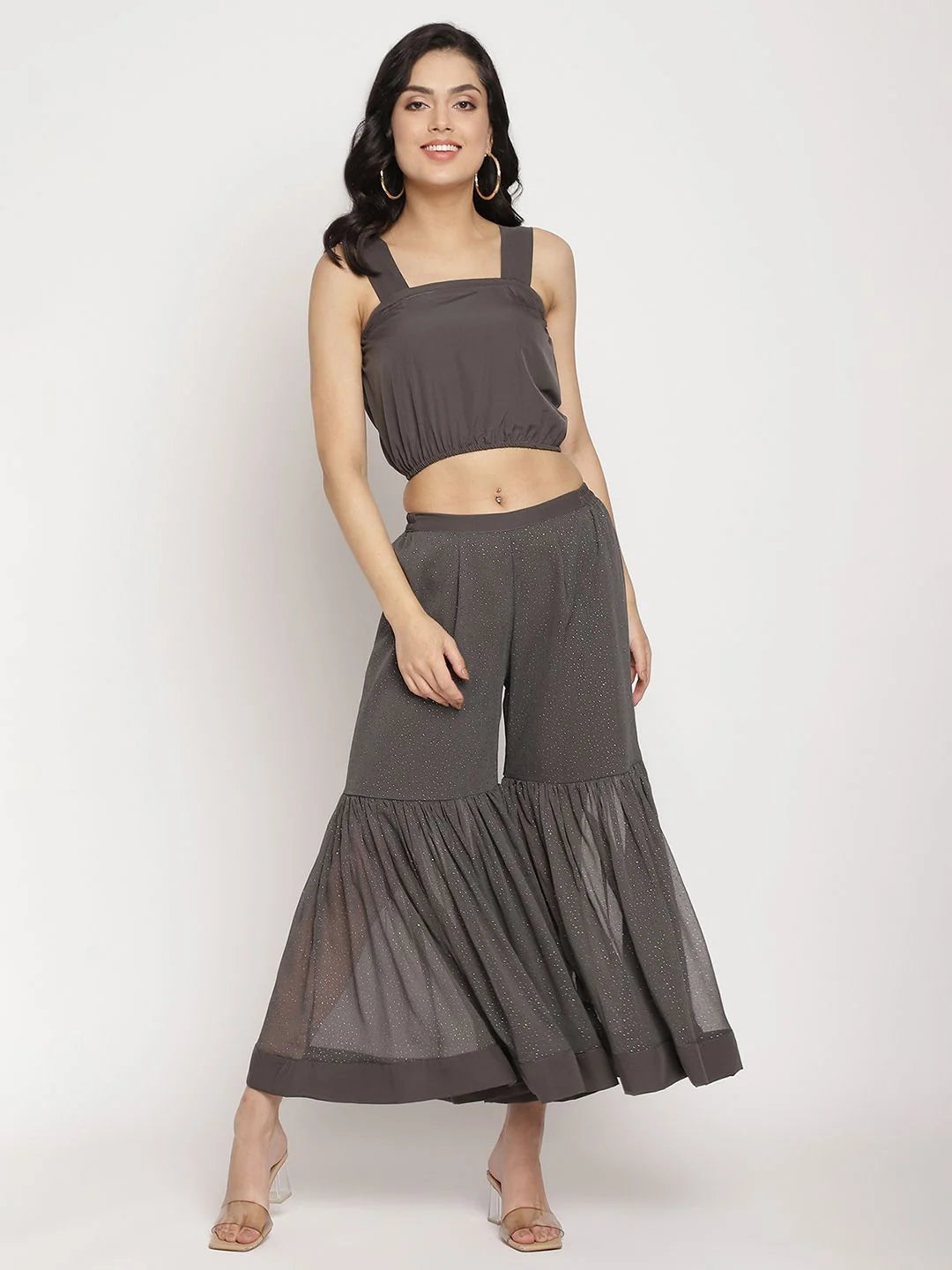 Charcoal Grey Sharara Set - Printed Co Ord Sets Women Online