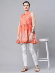 Orange Pure Cotton Printed Tunic-AHTUCODCDS-8061