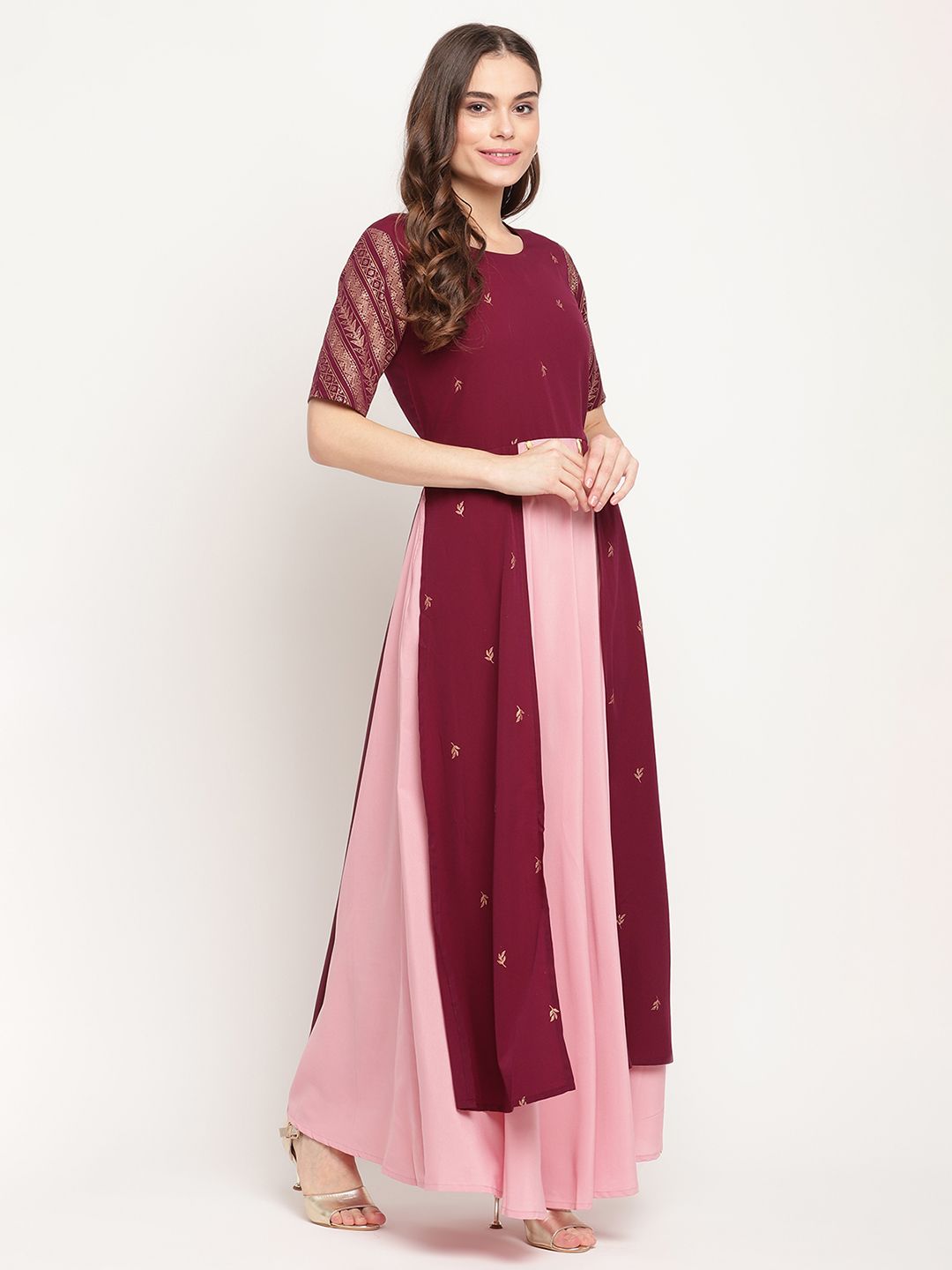 Wine Glitter Print Dress | Stylish Women's Western Wear Online