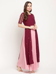 Wine Crepe Glitter Print Dress-AHDRCRGP-874