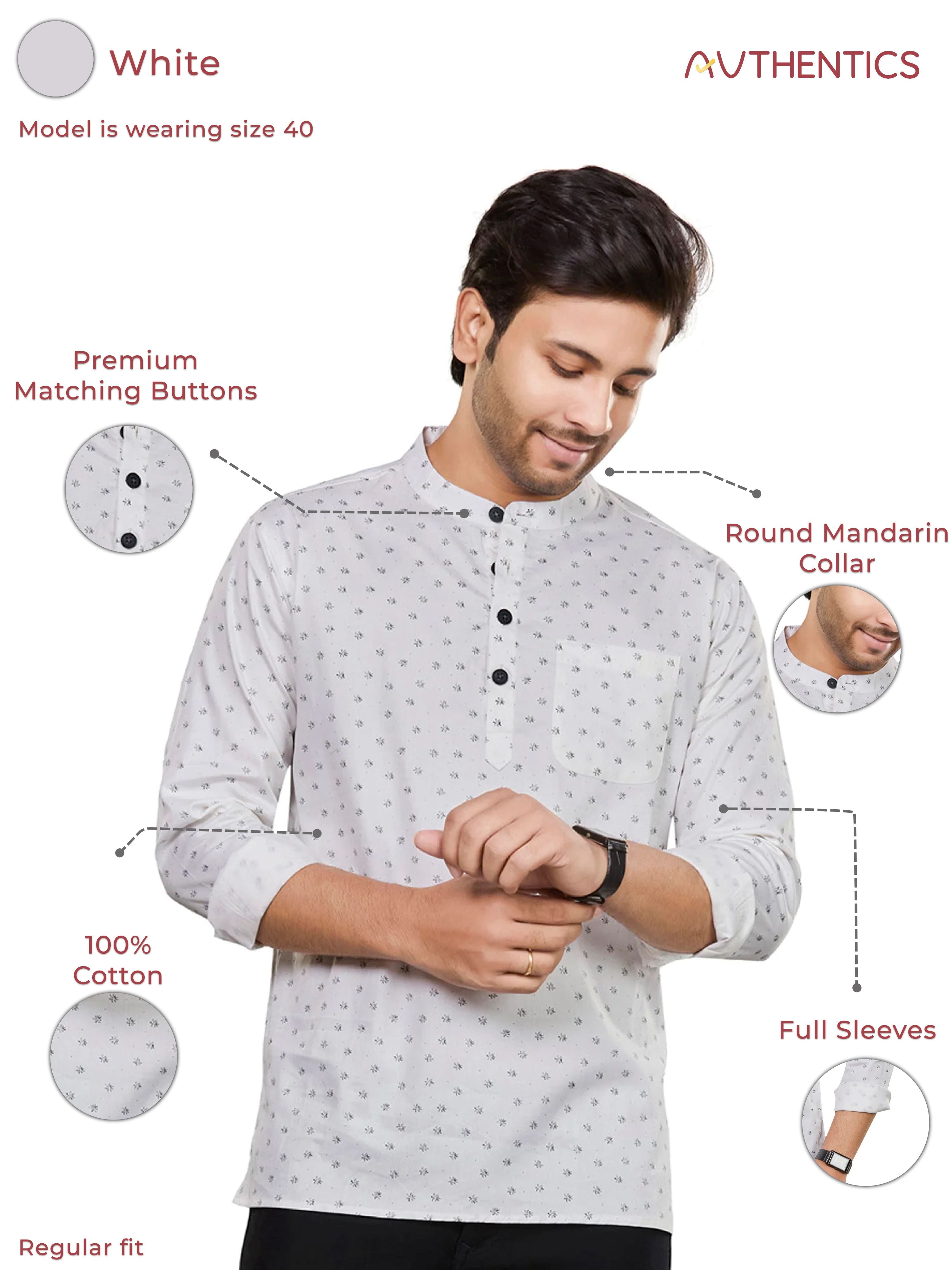 Cotton Short Kurta for Men - Multicolor | SKAVFLOWH3 | DesiQlo