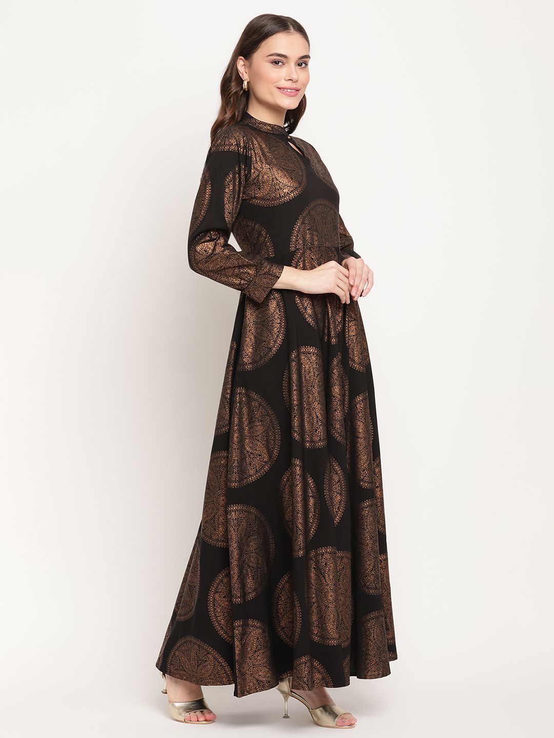 Black Copper Foil Print Dress | Women's Western Clothing Styles