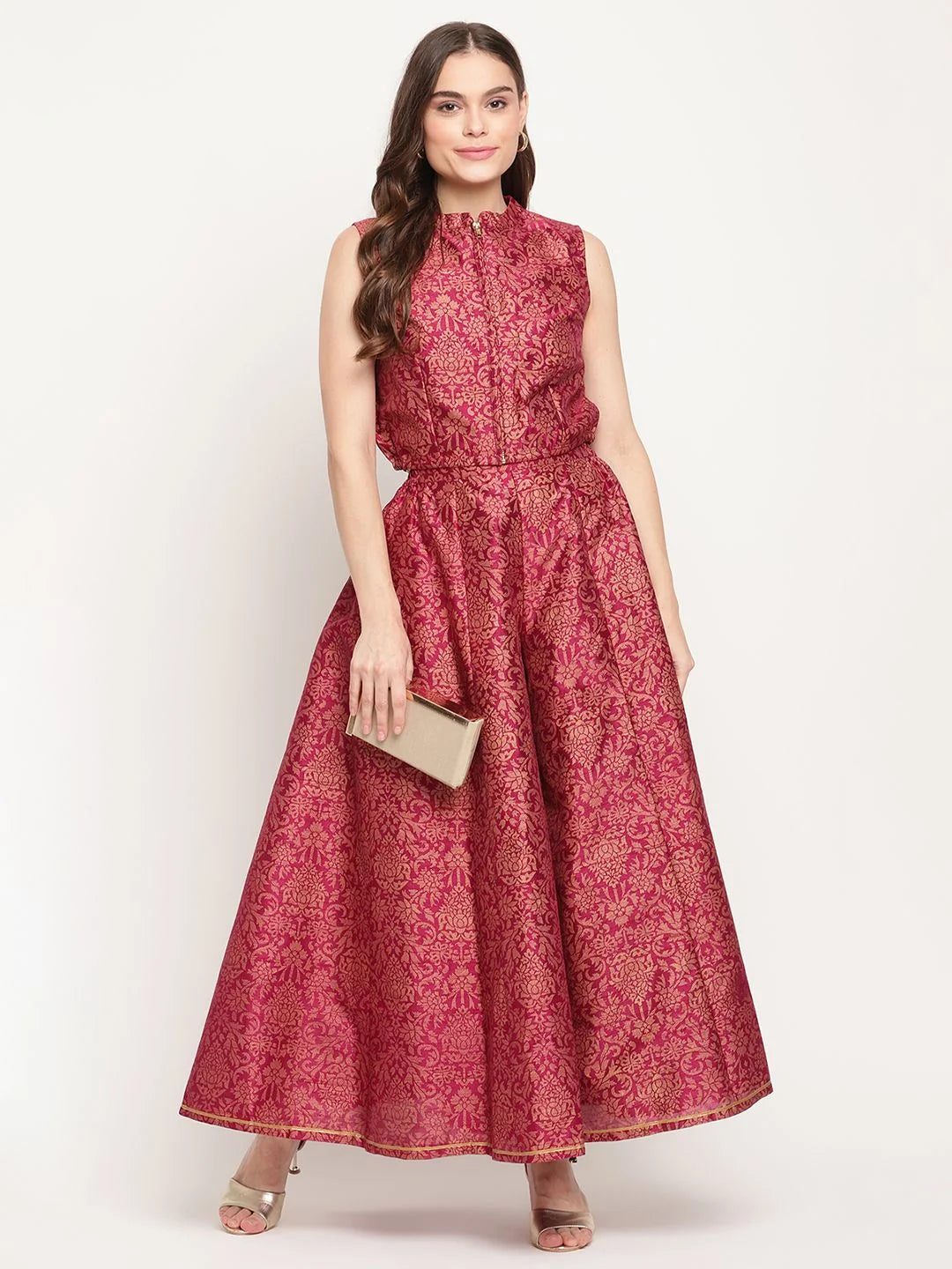 Burgundy Floral Top & Palazzo Set | Stylish Co Ord Sets Women