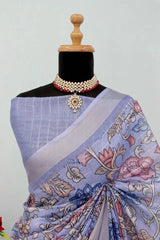 Linen Digital Print Lavender Saree With Unstiched Blouse Piece-MPHL-19-LAVENDER
