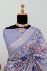 Linen Digital Print Lavender Saree With Unstiched Blouse Piece-MPHL-19-LAVENDER