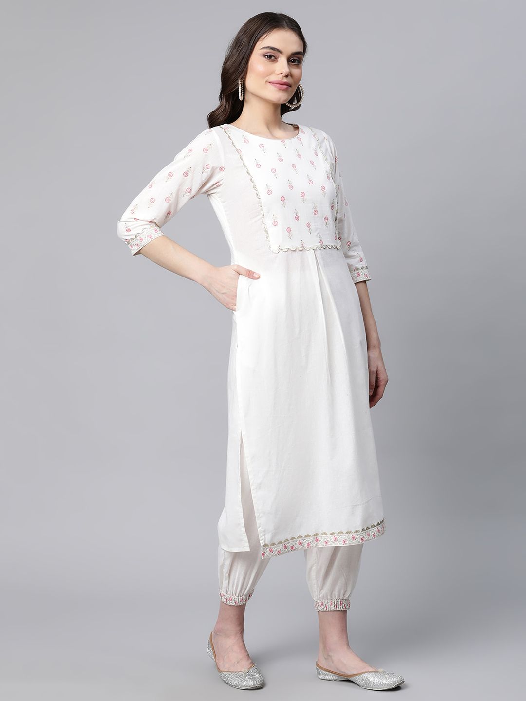 Floral Cotton Kurta with Trousers | Designer Kurta Sets