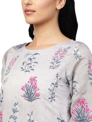 Grey Chanderi Silk Printed Kurta Pant Set-AHKUPN-Combo-164