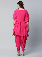Pink Glitter Printed Kurta with Dhoti Pants-AHKUDH-COMBO-402-FF