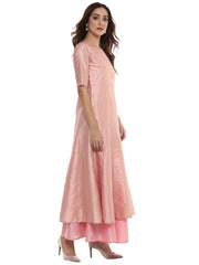 Pink Poly Silk Gold Foil Print Kurta-AHKUPSFP-560