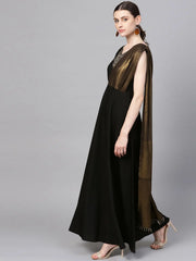 Black & Gold Draped Dress-AHKUCRGRLTSM-769