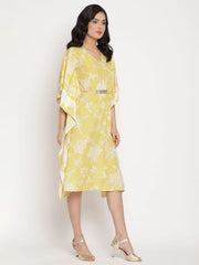 Lime Green & Off White Floral Printed Kaftan Kurta-AHKFCRDP-6026-FF