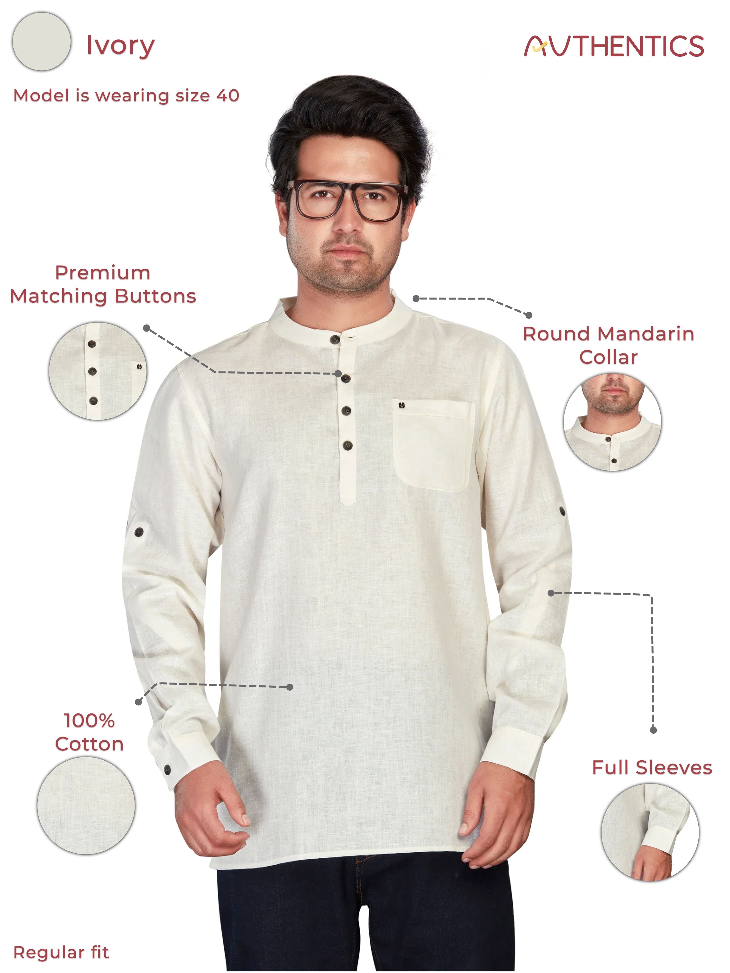 Linen Short Kurta for Men - Beige | SKSRLNCR38 | DesiQlo