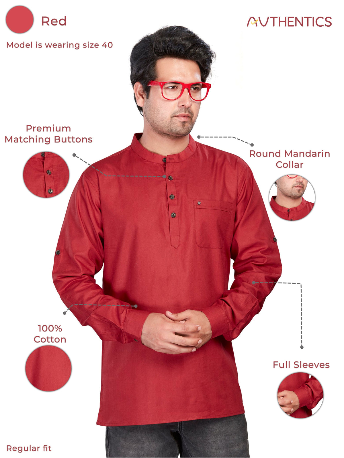 Cotton Short Kurta for Men - White | SKSRSTMAR3