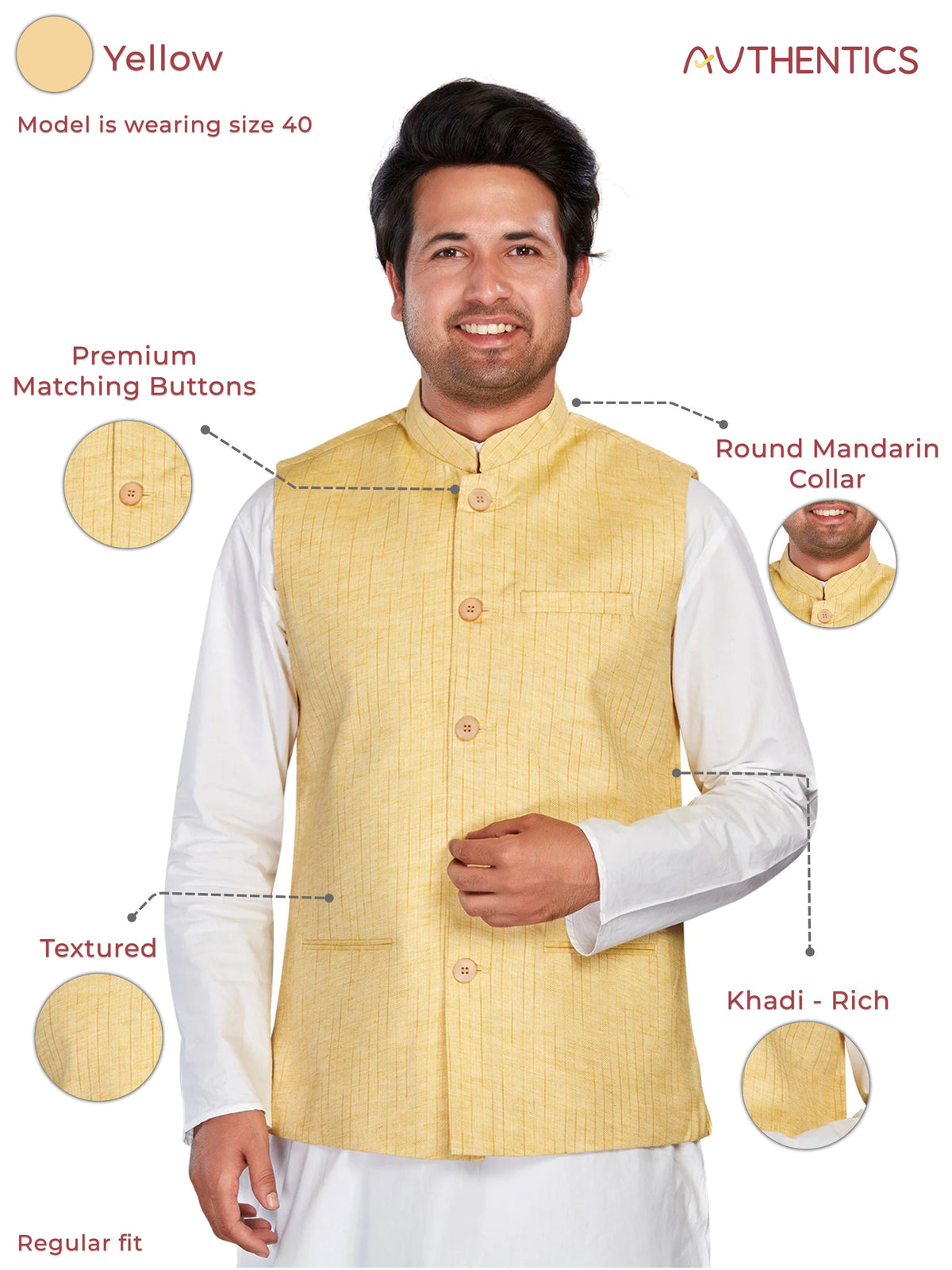 Cotton Nehru Jacket for Men - Yellow | WCNVRKYEL3