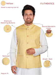 Cotton Nehru Jacket for Men - Yellow | WCNVRKYEL3