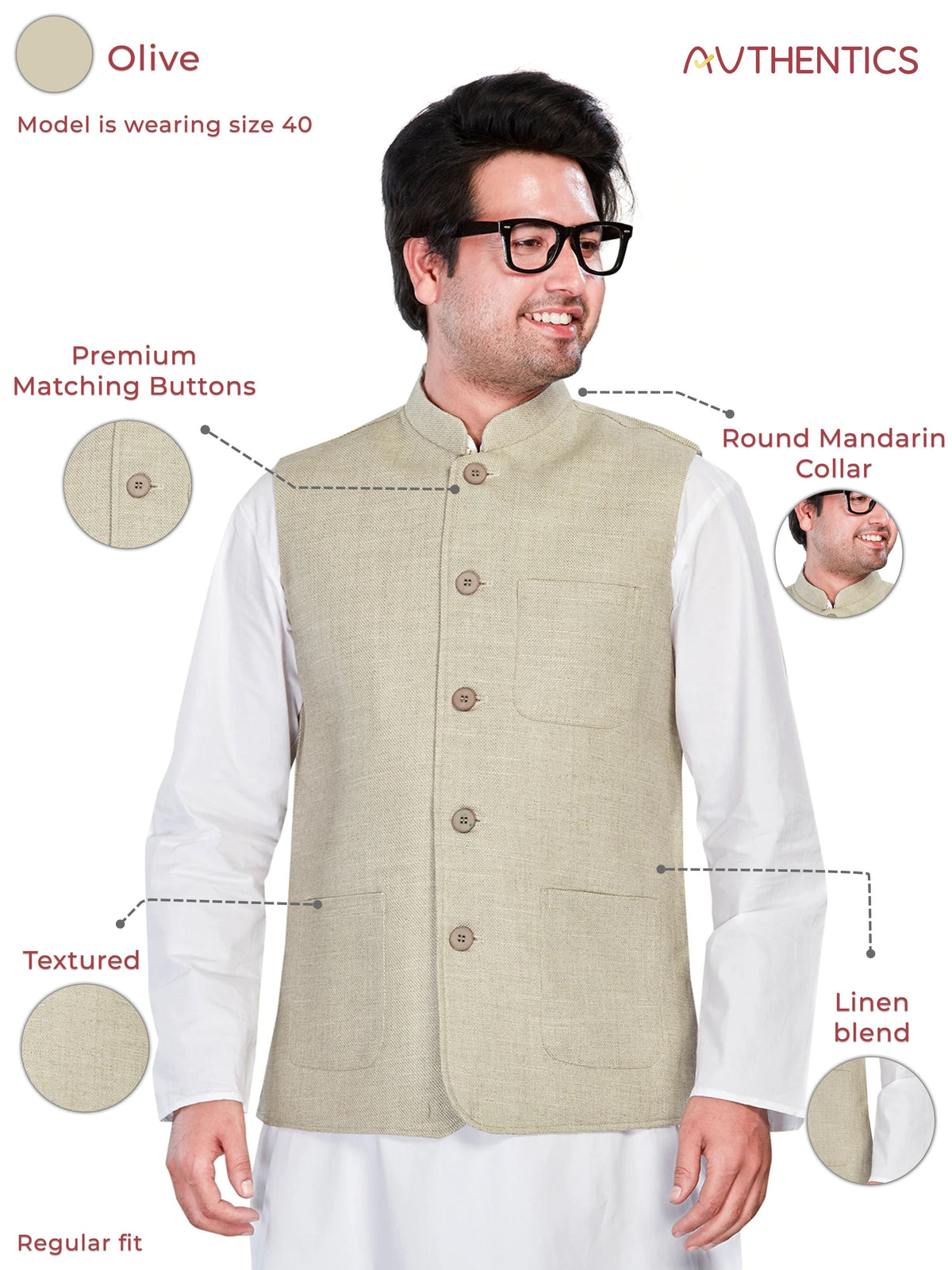 Linen Nehru Jacket for Men - Green | WCSR1022PP
