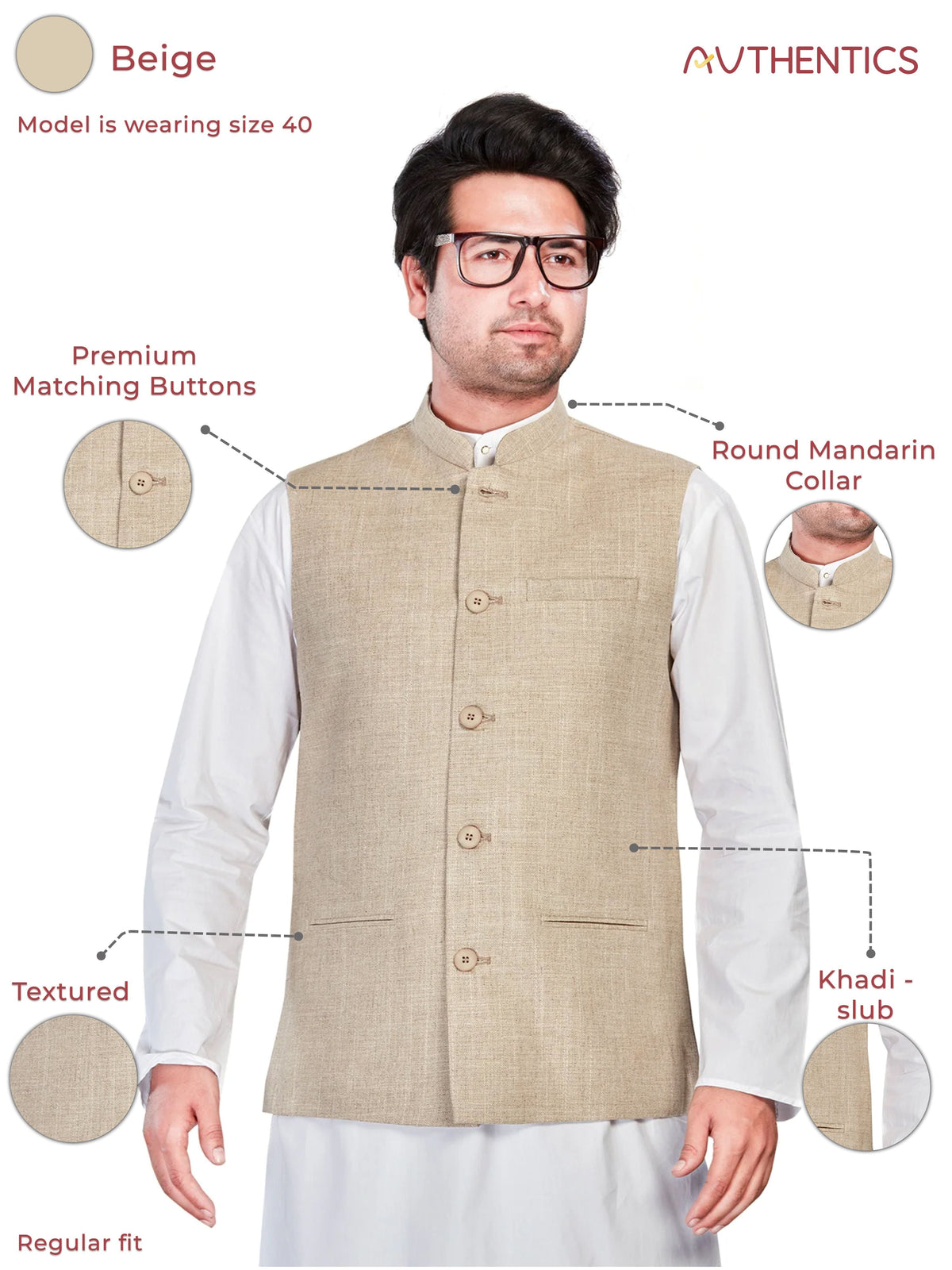 Cotton Nehru Jacket for Men - Beige | WCSR1023PP