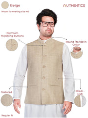 Cotton Nehru Jacket for Men - Beige | WCSR1023PP