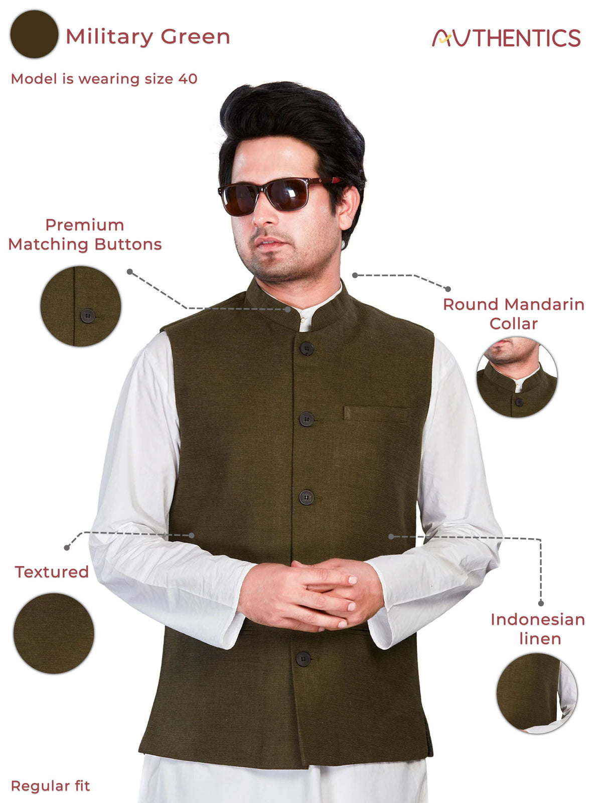 Cotton Nehru Jacket for Men - Green | WCSR1136ML