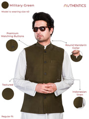 Cotton Nehru Jacket for Men - Green | WCSR1136ML