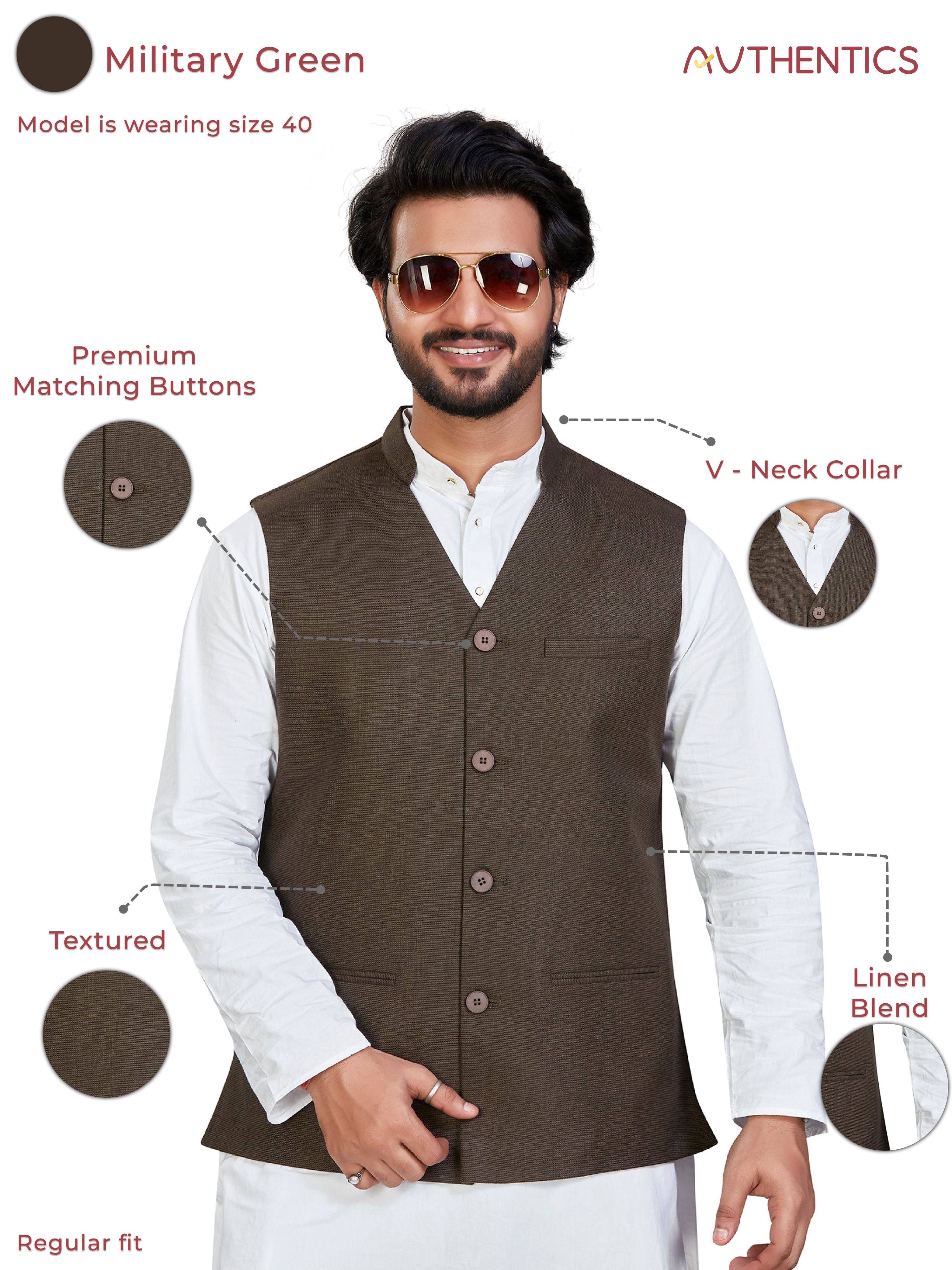 Cotton Nehru Jacket for Men - Green | WCSRVNMG38 | DesiQlo