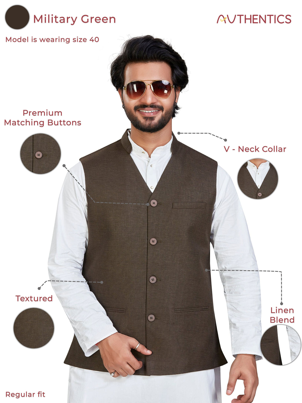 Cotton Nehru Jacket for Men - Green | WCSRVNMG38