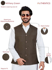 Cotton Nehru Jacket for Men - Green | WCSRVNMG38