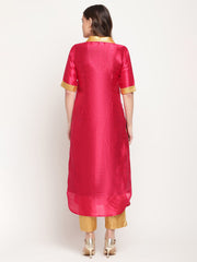 Dark Pink Poly Silk Kurta Trouser Set-AHKUPN-COMBO-371