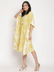 Lime Green & Off White Floral Printed Kaftan Kurta-AHKFCRDP-6026-FF