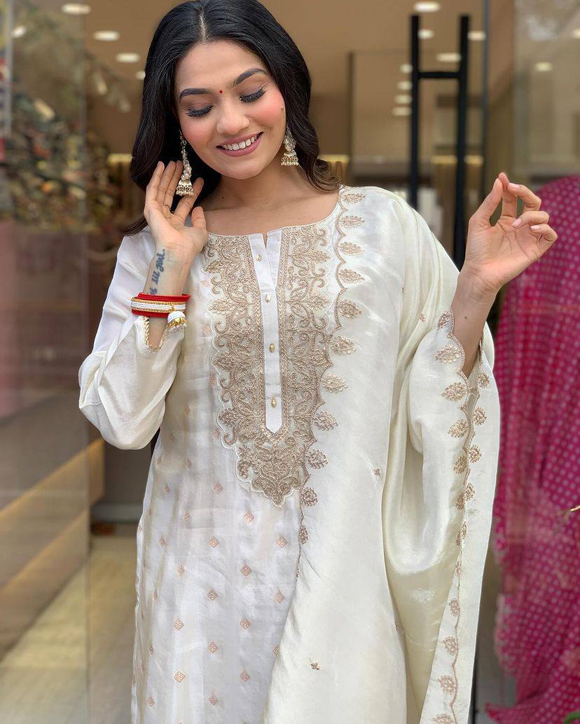 Viscose Kurta Set for Women - Off White | MLWSHKS8905OFW