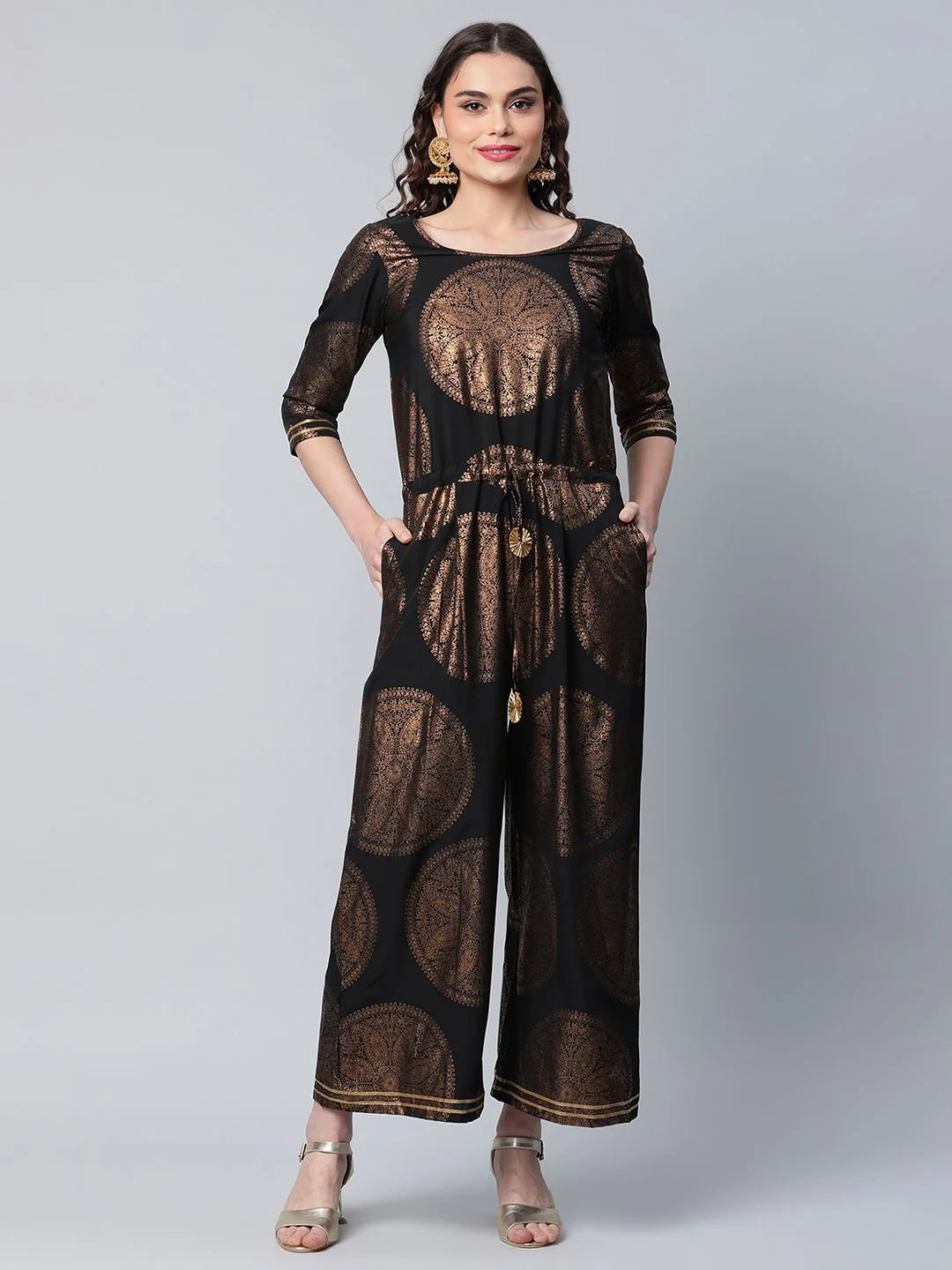 Black Copper Foil Printed Jumpsuit | Women's Jumpsuit Sets